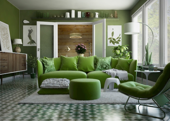 Comfy green living room furniture