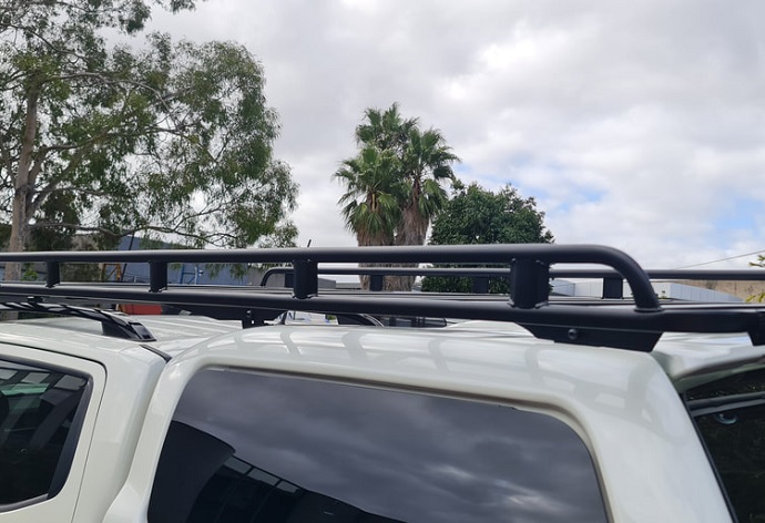 Close-up view of a roof rack on a ute